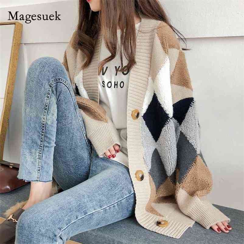 Plaid V-Neck Long Sleeve Button Cardigans Knitwear Women' Sweaters Autumn Winter Puff Loose Casual Sweater 10930 210518, Blue
Plaid V-Neck Long Sleeve Button Cardigans Knitwear Women' Sweaters Autumn Winter Puff Loose Casual Sweater 10930 210518, Blue