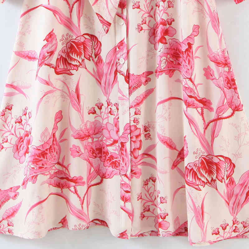 Casual Woman Red Printed Sashes Long Cotton Shirt Dress Spring Fashion Ladies Holiday es Female Elegant 210515