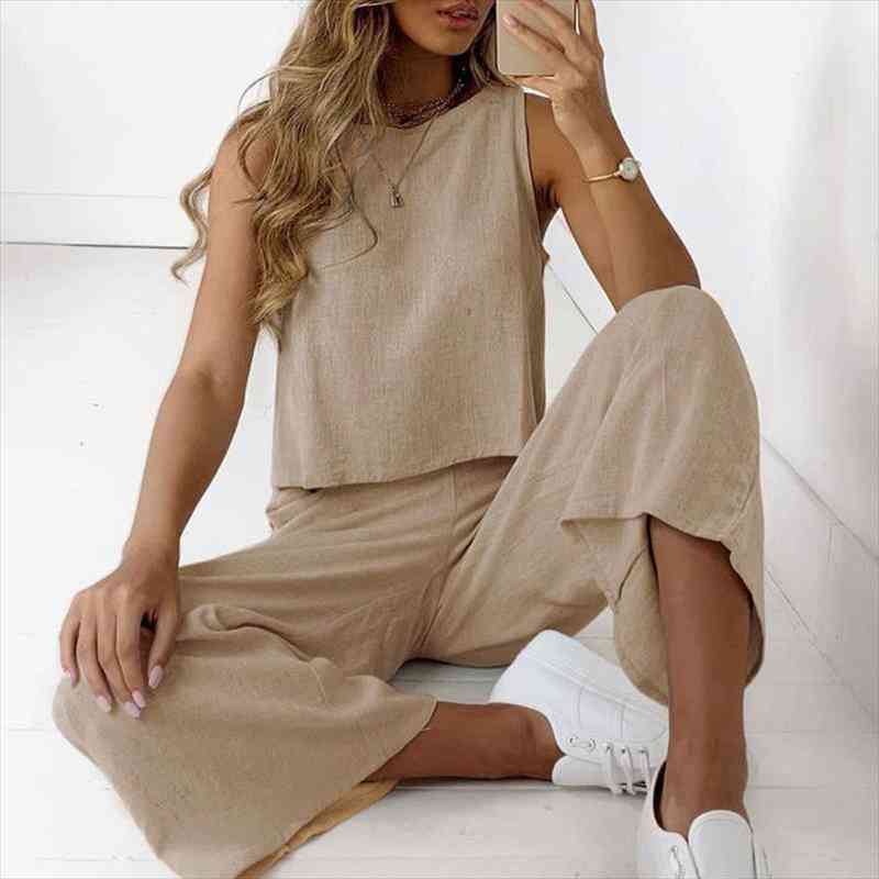 Yiciya Womens Linen Cotton Suit Sleeveless Casual Wear Round Neck Shirt And Slacks Two-piece Suit Jogging Set Tracksuit, White
Yiciya Womens Linen Cotton Suit Sleeveless Casual Wear Round Neck Shirt And Slacks Two-piece Suit Jogging Set Tracksuit, White