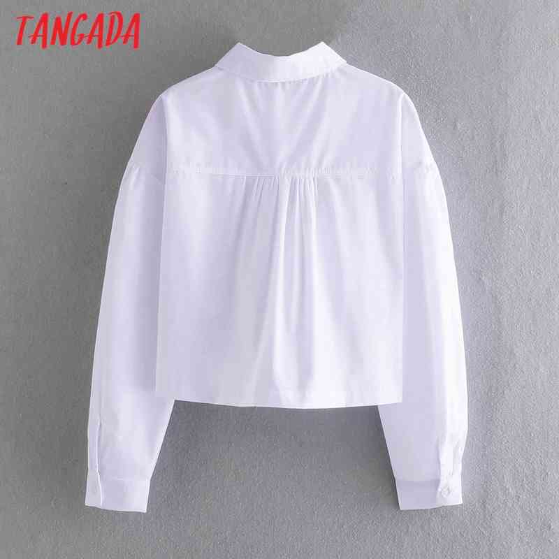 Women Retro White Crop Peter Pan Collar Chic Female Shirt Tops CE122 210416