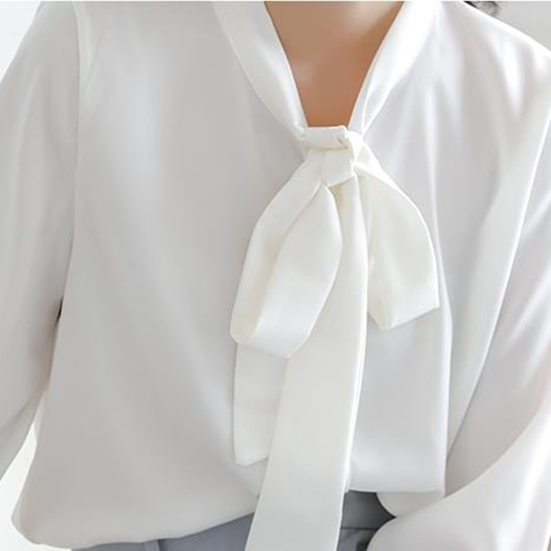 OL Elegant White Basic Shirt Autumn Career V-neck Long-sleeved Loose Chiffon Blouses Plus Size Women Clothing 210421