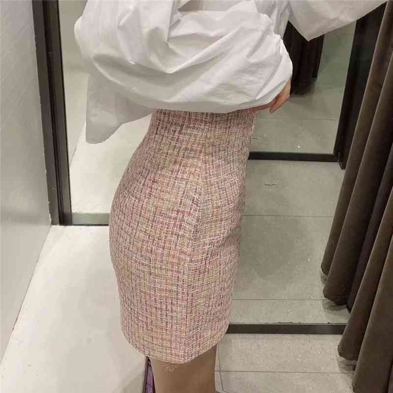 sweet women tweed a-line skirts summer fashion ladies elegant high waist female pink mini girls chic 210430