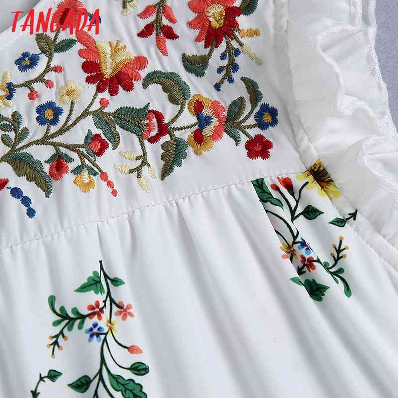 Women Chic Fashion Floral Embroidered Summer Midi Dress Vintage Ruffled Sleeves Female Dresses Mujer BE498 210416