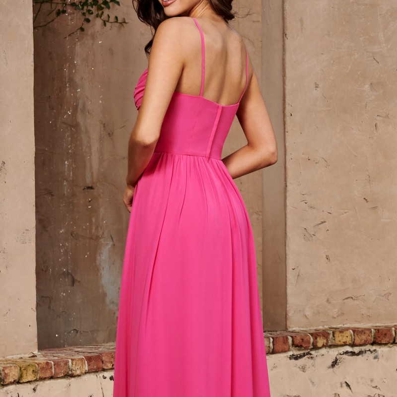 Fuchsia Bridesmaid Dress Chiffon Long Wedding Party Gowns