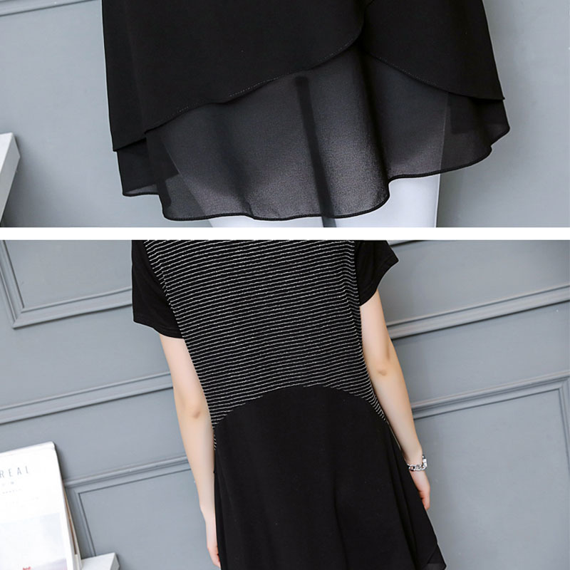 Womens tops and blouses plus size chiffon blouse shirts ladies short spliced women clothes black 3530 50 210427