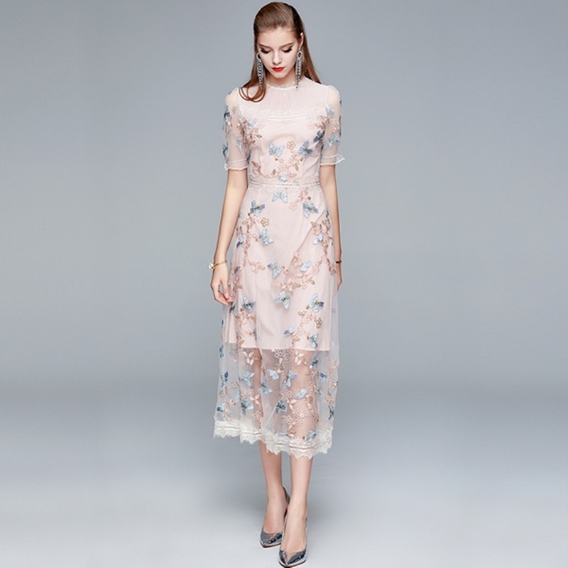 High Quality Mesh Embroidery Butterfly Holiday Dress Women Summer Fashion Pink Long Midi Princess Dresses 210525
High Quality Mesh Embroidery Butterfly Holiday Dress Women Summer Fashion Pink Long Midi Princess Dresses 210525