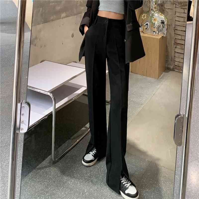 Black Straight Suit Pants Female High Waist Formal Business Women' Office OL Slit Trousers 210603
Black Straight Suit Pants Female High Waist Formal Business Women' Office OL Slit Trousers 210603