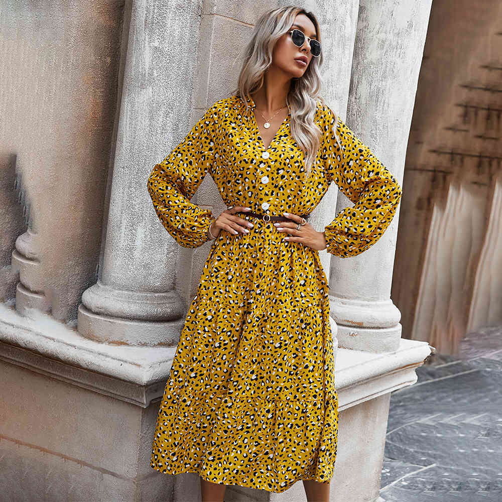 Spring Long Sleeve Midi Dress Women Leopard Print loose White Casual Womens Dresses New Arrival Summer Elegant Vestidos 210409