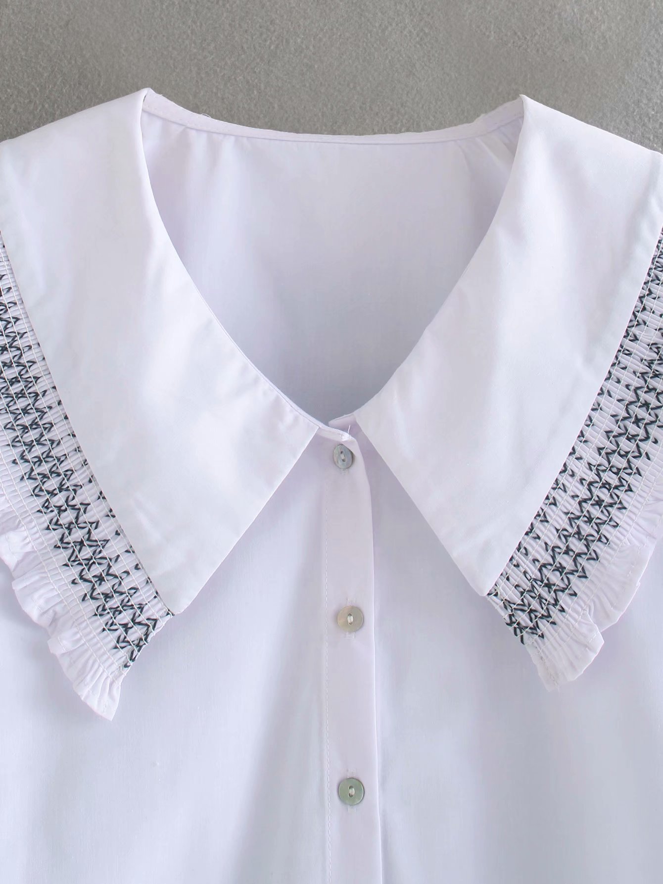 Chic Women Lapel Half Sleeve Puff Sleeve Contrast Poplin Shirt Vintage with Buttons Refreshing Female Tops 210507