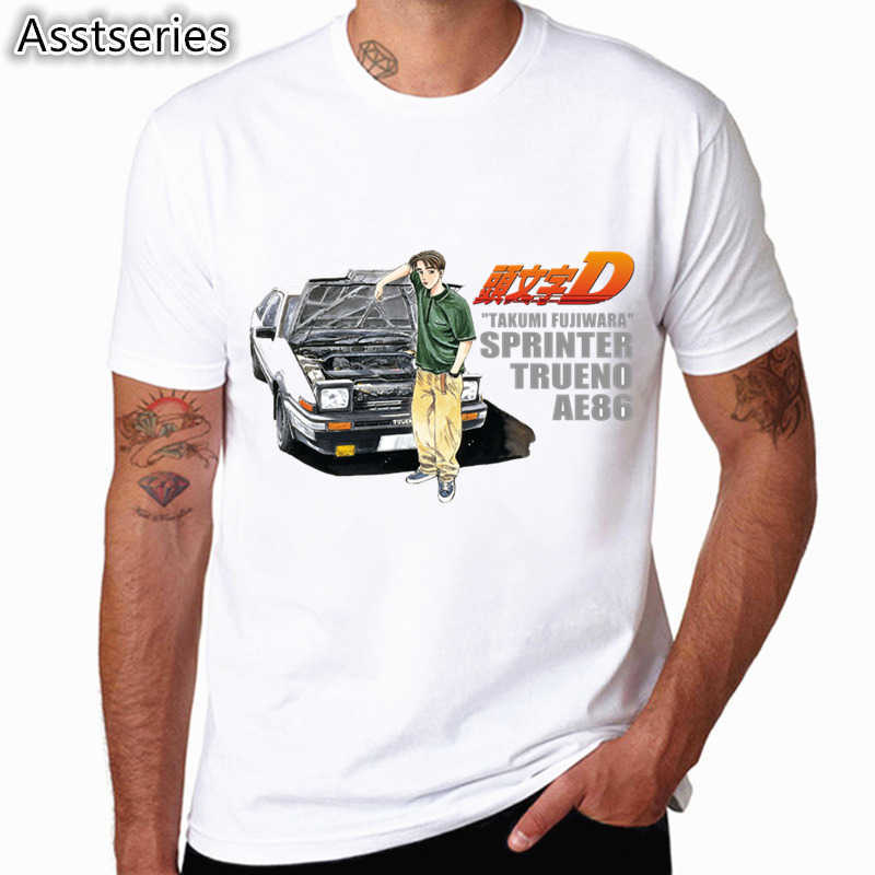 Men Print Drift Japanese Anime Fashion T Shirt Short Sleeves O Neck Summer Cool Casual AE86 Initial D Homme Tshirt 210629