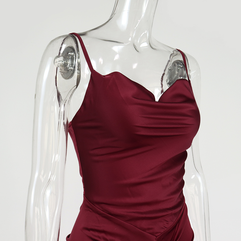 Colysmo Satin Party Dress Women Red Spaghetti Straps Cowl Neck Ruched Backless Sexy Long Dresses Summer Club Vestidos New 210409