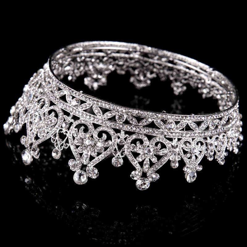 Wedding Hair Jewelry Accessories Bridal Silver Full Circle Rhinestone Crown Princess Dress European