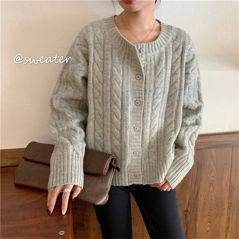 Knitted Women Cardigan Sweater Office Wear Single Breasted Long Sleeve Twist Sweaters Female Autumn Spring 210421