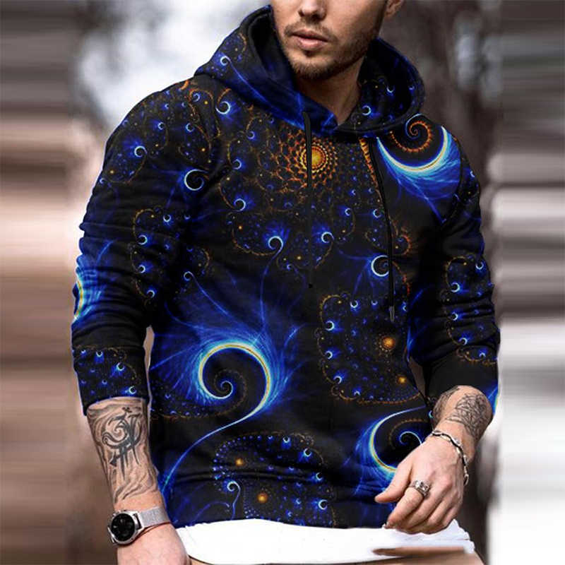 Autumn Casual Loose Hoodies Sweatshirt For Men Fashion Pattern Print Hooded Tops Retro Male Long Sleeve Pullover Streetwear 210927
