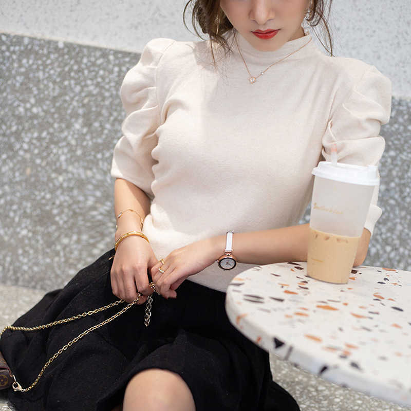 Fashion jumper Autumn winter Knitted Sweater Women korean oversized sweaters female Puff sleeve wild knit sweater pullover 210918