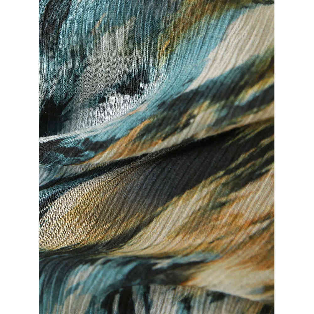 New Women Dress Tie-dye Printed Crossover V-neck sashes Long Sleeves Dress elegant Femme Robe Ropa Mujer Vestidos 210409