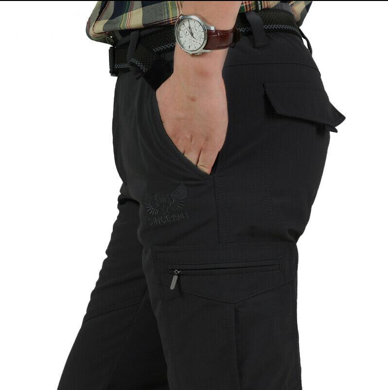 Mens Winter Thick Warm Fleece Hiking Softshell Pants With Pockets Waterproof Windproof Thermal Camping Ski Climbing Trousers Men's