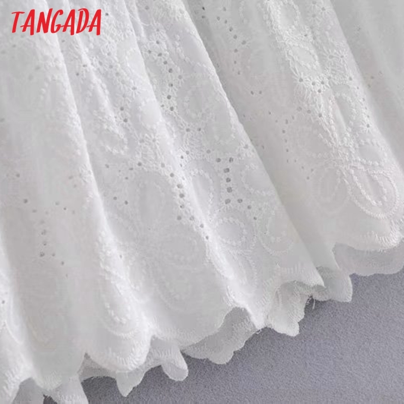 Summer Women French Style White Lace Puff Sleeve Ladies Cotton Short Dress Vestidos 2G15 210416