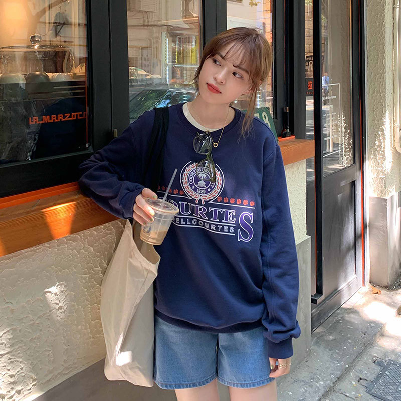 2 colors korean preppy style letter print long sleeve female loose sweatshirts womens streetwear clothes (X1575) 210423