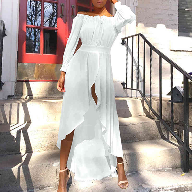 Elegant Summer Beach Off Shoulder Maxi Dress Women Sexy Loose Holiday Boho Long Dresses Solid Asymmetrical Sundress Vestidos 210521