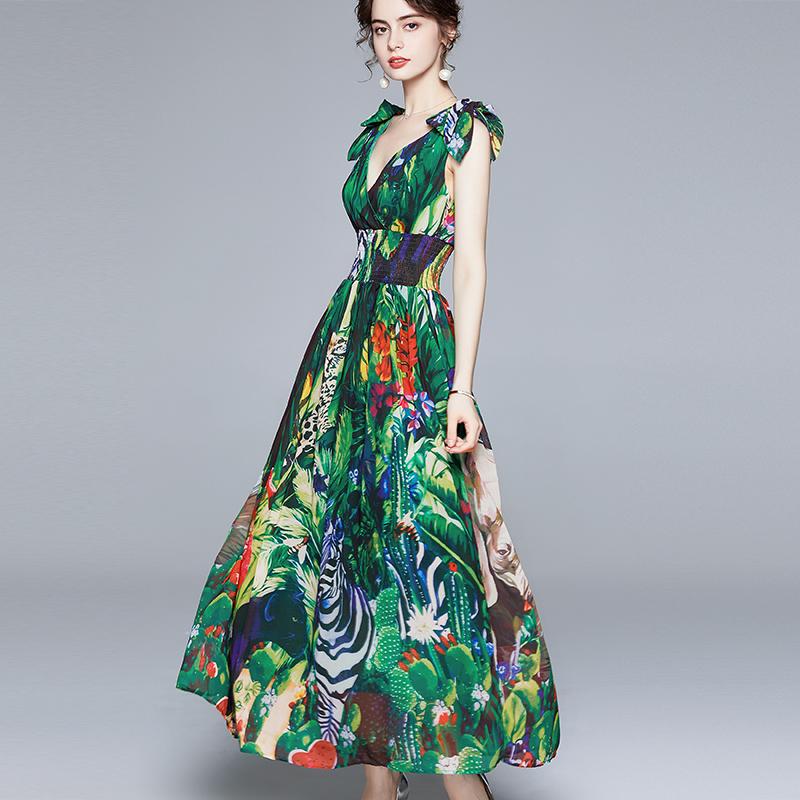 Casual Dresses JSXDHK Fashion Runway Summer Green Jungle Print Chiffon Dress Women V Neck Sleeveless Bowknot Elastic Waist Holiday Long
Casual Dresses JSXDHK Fashion Runway Summer Green Jungle Print Chiffon Dress Women V Neck Sleeveless Bowknot Elastic Waist Holiday Long