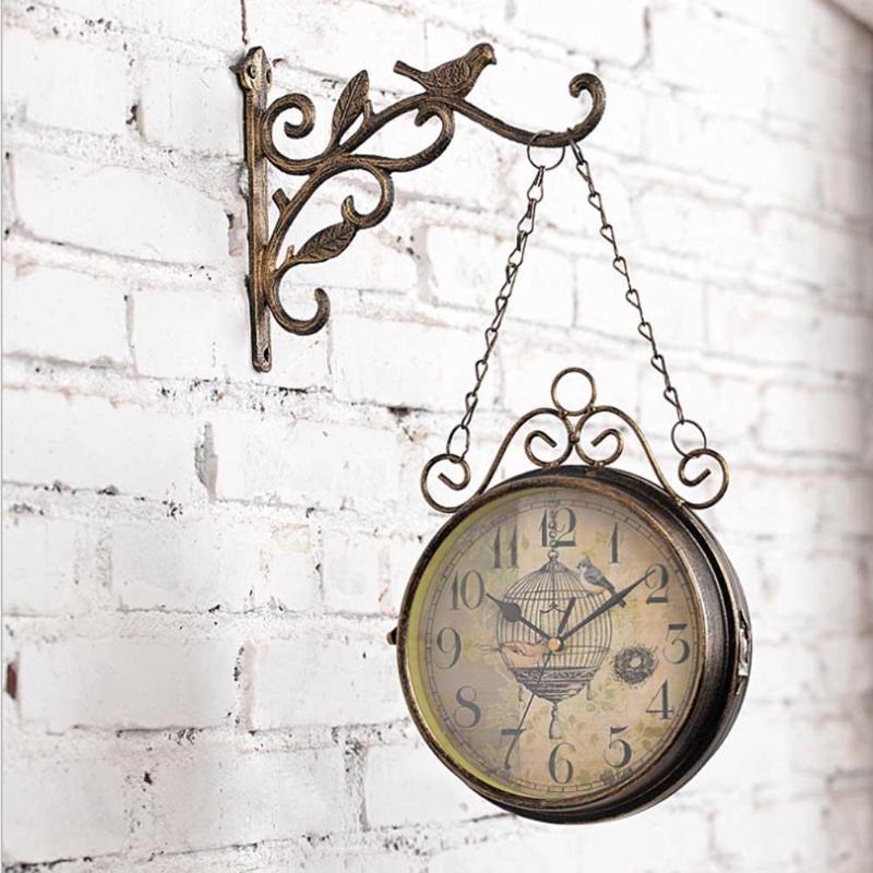 Wall Clocks Vintage Double Sided Clock Bronze American Country Style Silent Quartz Wrought Iron Round Living Room Decor
Wall Clocks Vintage Double Sided Clock Bronze American Country Style Silent Quartz Wrought Iron Round Living Room Decor
