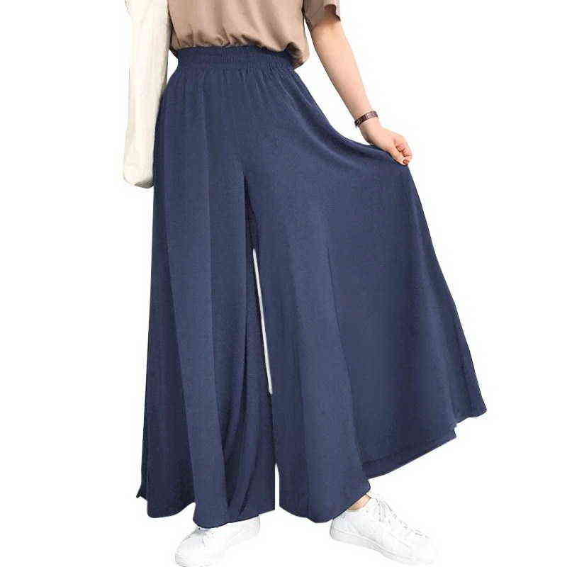 Casual Cool Loose Pants Summer Large Elastic High Waist Trouser Wide Leg Pant Big Swing Beach Skirt Women's Size 5XL 211115