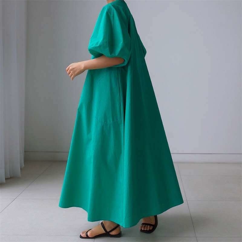 Women's Dress Loose Size Slim Long Lantern Sleeve Round Neck Temperament Fit Fashion Summer 2P041 210526