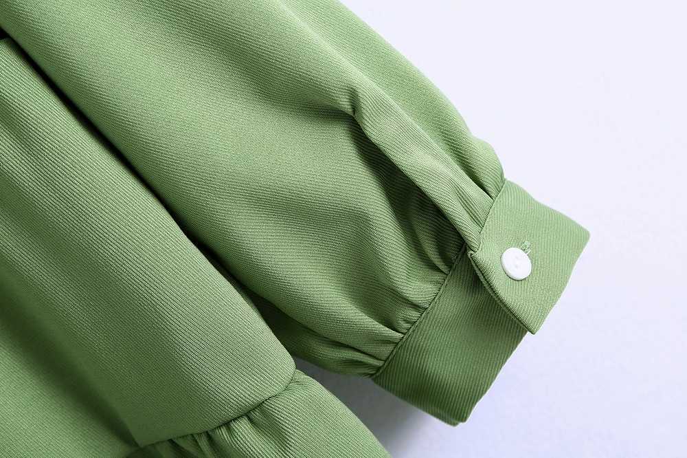 Women Spring Dress Fashion Cascading Army Green and White Above Knee Vestidos 210602