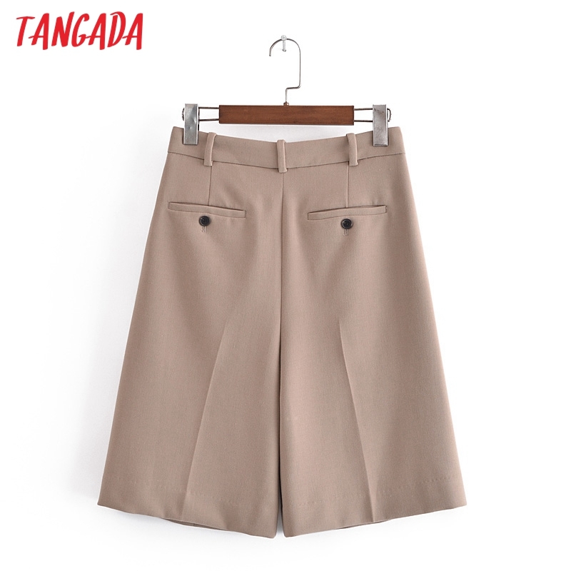 Women Elegant Solid Zipper Pockets OL Shorts Pantalones 3H216 210416