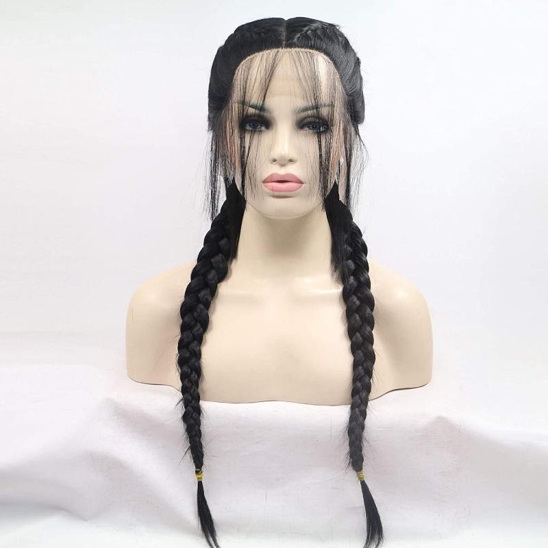 Synthetic Wigs Ombre Braid Black Braided Lace Front Wig Blonde 2 Braids Highlight Big Braiding Ponytail Baby Hair For Women
