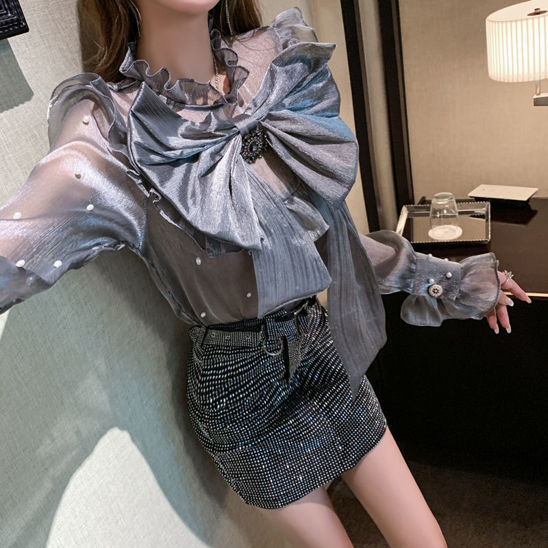 Spring French Elegant Fashion Suits Women Bow Shirts+Mini Skirts Korean Style 2 Piece Sets Female Kawaii Lolita Costume Y2k 210521