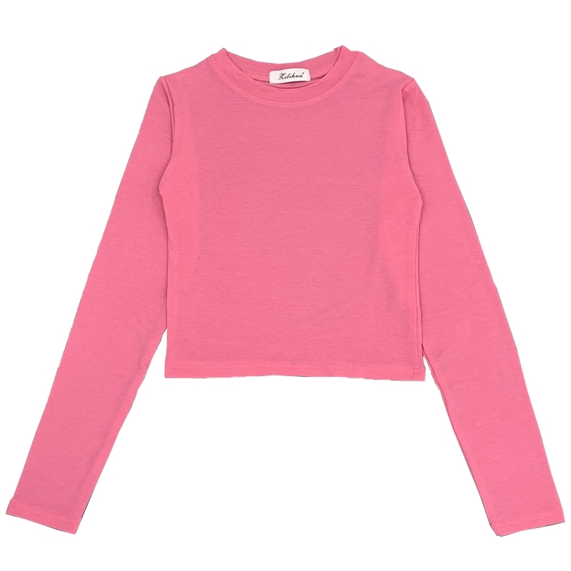 Spring Lady Black Solid red sexy Slim Fit Tee Women Highstreet Casual Long Sleeve short Tshirt Tops female girls tshirt GWQ1 210603