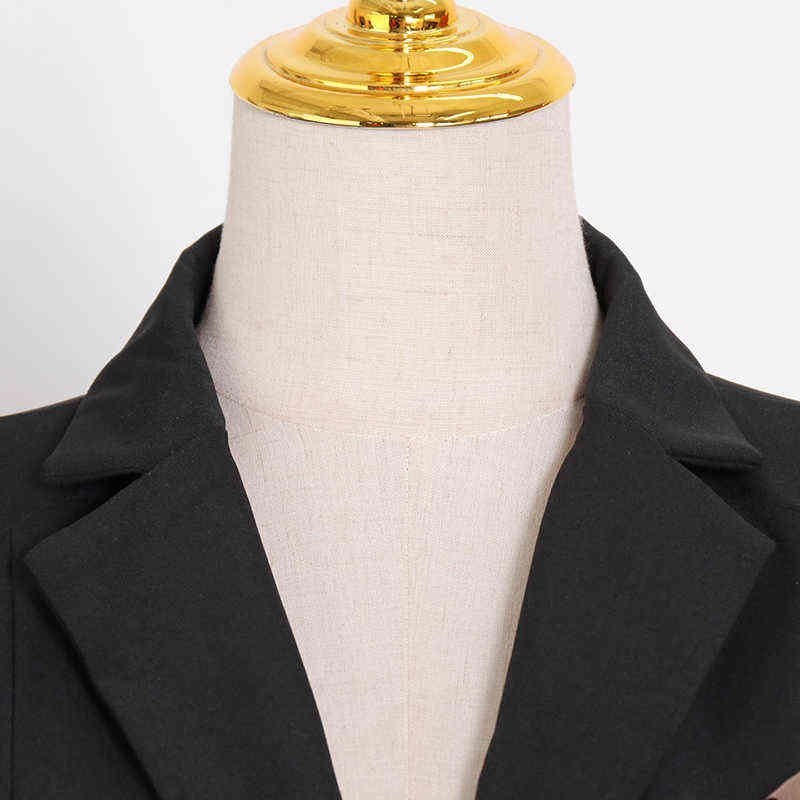 TWOTWINSTYLE Casual Hollow Out Blazer For Women Notched Long Sleeve Patchwork Mesh Hit Color Blazers Female Fashion 211122