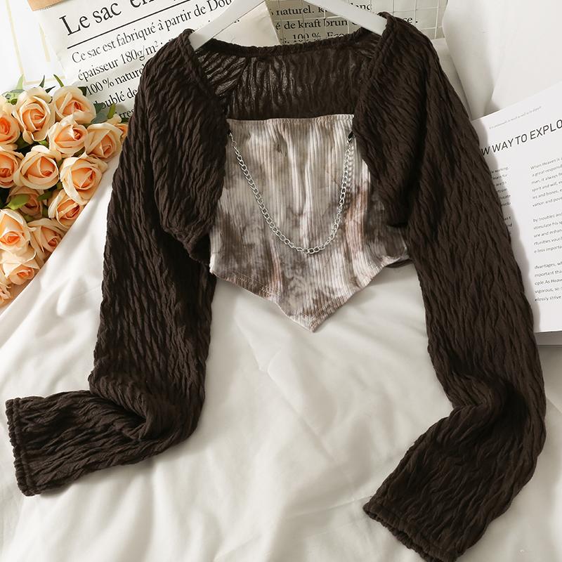 Women's Knits & Tees Two Piece Tie-dye Crop Top Spaghetti Strap Tank Print Tops For Women+knitted Cardigans Long Sleeve, Black
Women's Knits & Tees Two Piece Tie-dye Crop Top Spaghetti Strap Tank Print Tops For Women+knitted Cardigans Long Sleeve, Black