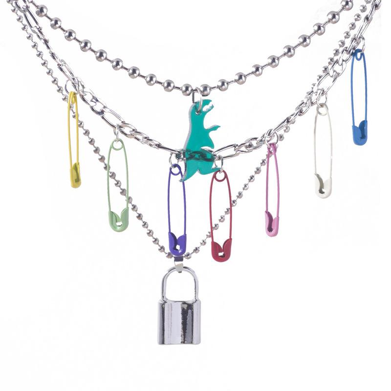 Pendant Necklaces ALLME Personality Rainbow Safety Pins Lock Necklace For Women Chunky Beaded Chain Multi Layered Chokers
Pendant Necklaces ALLME Personality Rainbow Safety Pins Lock Necklace For Women Chunky Beaded Chain Multi Layered Chokers