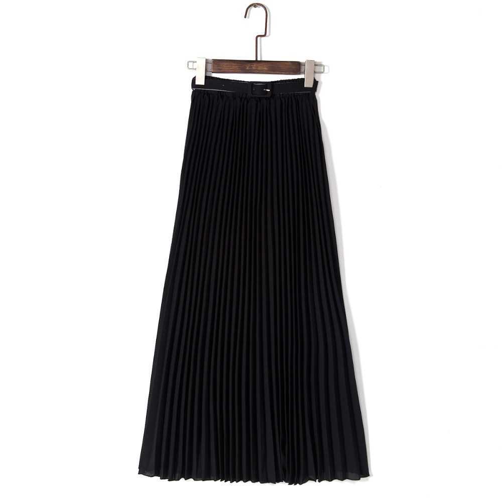 Anasunmoon Spring Bohemian Pleated Maxi Skirts Womens Summer Solid Color High Waist Chiffon Long Skirt Tutu Elegant Ladies Black 210619