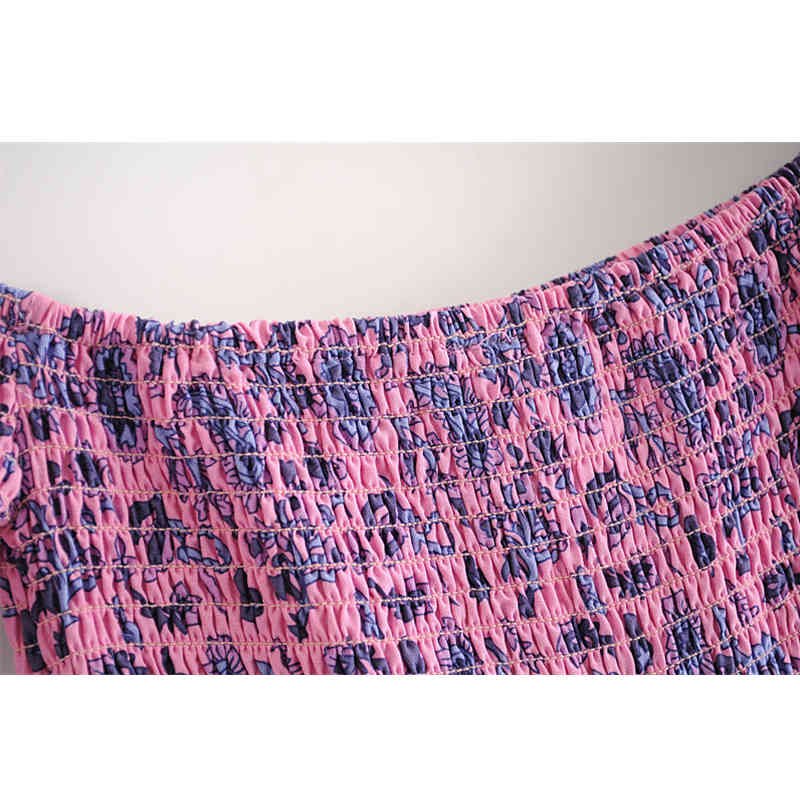 beauty Fashion Boho Vintage Print Midi Dress Women Holiday Off Shouler Elastic Chest Ruffles Ladies Dresse 210514