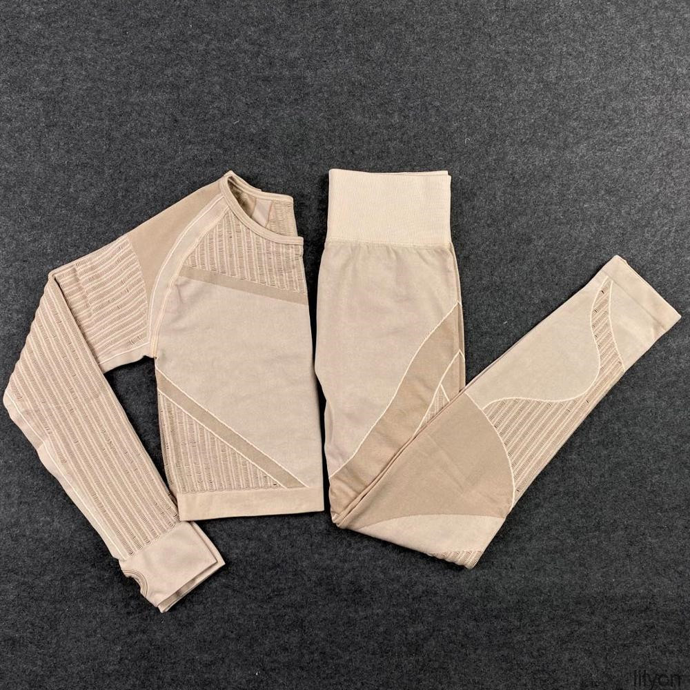 Women's Tracksuits Hollow Out Seamless Yoga Set Outfits Women Black Two 2 Piece Crop Top Bra Leggings Workout Gym suit Fitness Sport Sets