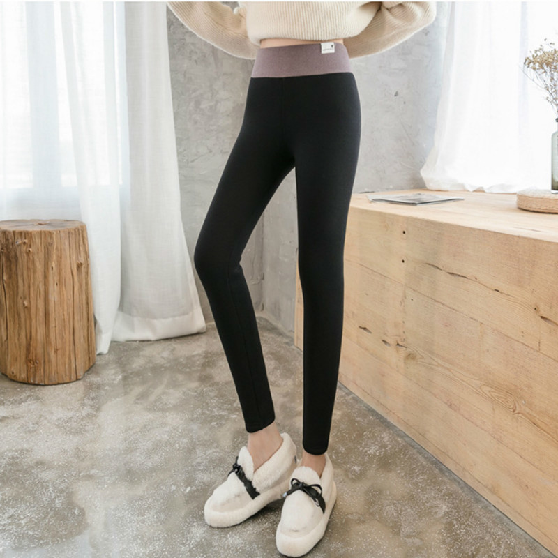 Black warm pants winter skinny thick velvet casual wool fleece Trousers Lambskin Cashmere Pants For Women leggings 210428