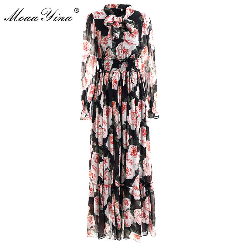 Fashion Designer dress Summer Women's Dress Long sleeve Ribbon Floral-Print Elastic waist Vacation Chiffon Maxi Dresses 210524, Black
Fashion Designer dress Summer Women's Dress Long sleeve Ribbon Floral-Print Elastic waist Vacation Chiffon Maxi Dresses 210524, Black