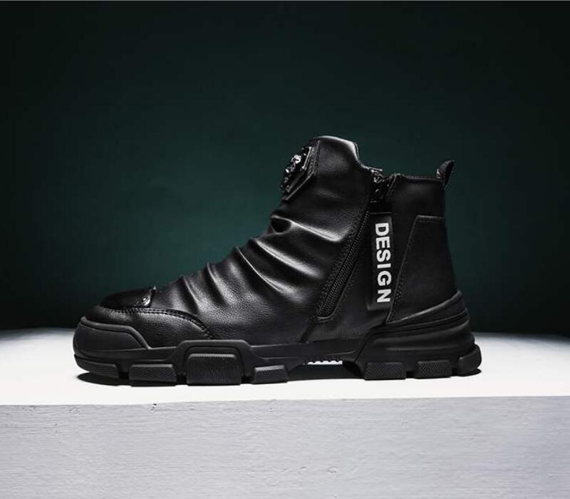 New Men Fashion Casual Ankle Spring Autumn Flock Leather Metal Decoration Riding High Top Hip Hop Shoes b94