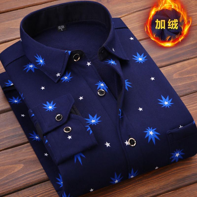Men's Casual Shirts Autumn Winter Thick Velvet Dress Shirt For Men Long Sleeve Warm Fleece Lining Fashion Soft Flannel 4XL 5XL