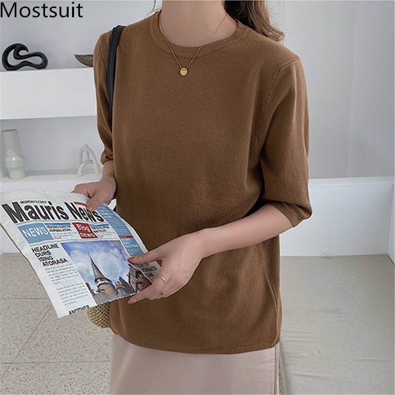 Autumn Korean Elegant Knitted Pullovers Sweaters Women Half Sleeve O-neck Solid Simple Tops Casual Fashion Ladies 210518, Apricot
Autumn Korean Elegant Knitted Pullovers Sweaters Women Half Sleeve O-neck Solid Simple Tops Casual Fashion Ladies 210518, Apricot