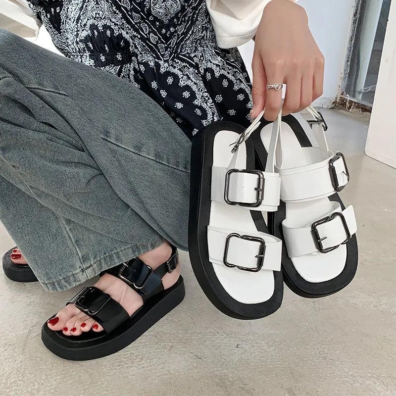 Sandals Gothic Chunky Buckle Strap Punk Platform Leather White Black Shoes For Women Harajuku Rome Summer Beach Ladies Flats
Sandals Gothic Chunky Buckle Strap Punk Platform Leather White Black Shoes For Women Harajuku Rome Summer Beach Ladies Flats