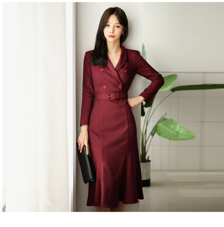 High quality Autumn Business Women Office OL Formal Long Sleeve double-breasted Bodycon Slim Work Dress 210519