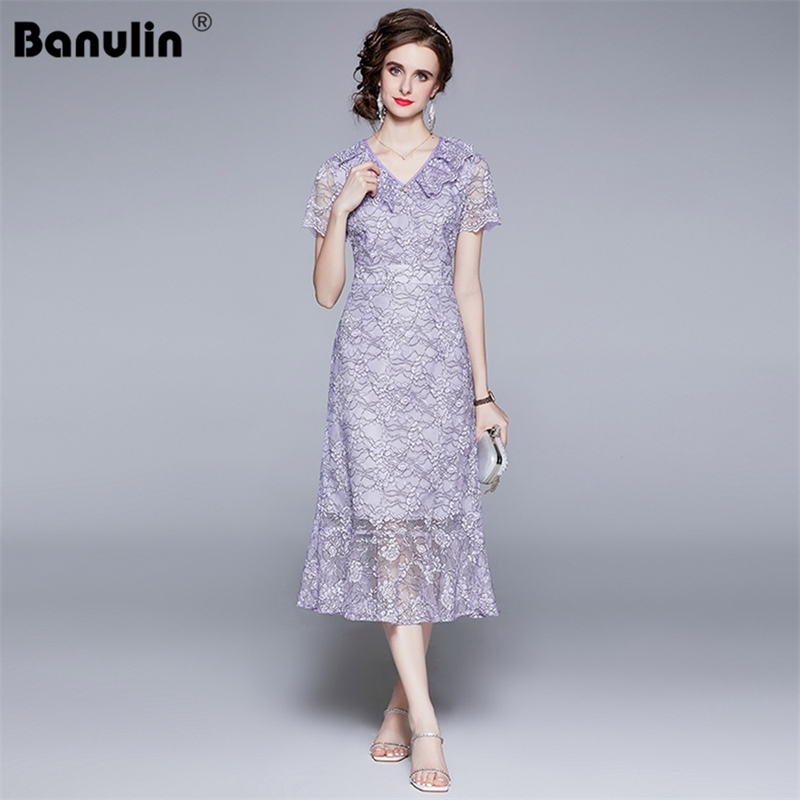 Banulin Runway Summer Dress Women's Ruffles V-Neck Short Sleeve Vintage Lace Flower Embroidery Mermaid Bodycon N66807 210603, Pink purple
Banulin Runway Summer Dress Women's Ruffles V-Neck Short Sleeve Vintage Lace Flower Embroidery Mermaid Bodycon N66807 210603, Pink purple