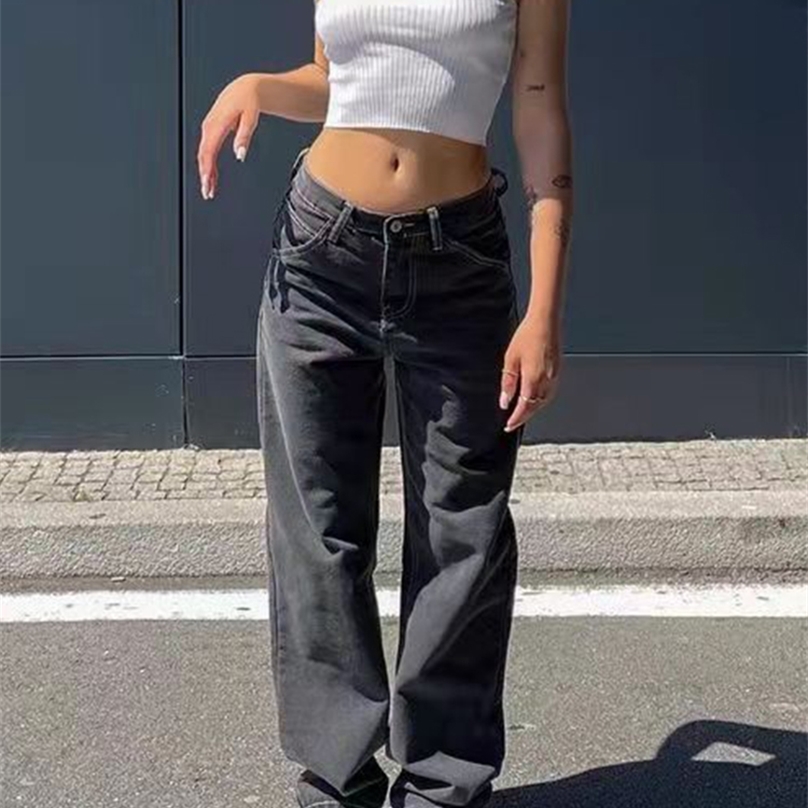 Low Waist Jeans Women Baggy Jeans Fashion Straight Leg Pants Y2k Denim Trousers Vintage Loose Blue Washed Mom Jeans 211112