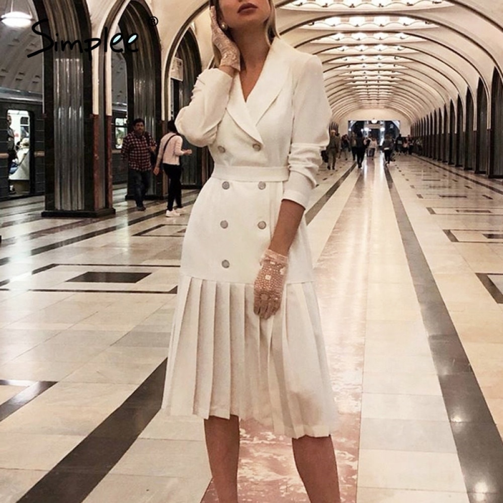 Simplee Vintage pleated belt dress women Notched A-Line long sleeve midi office dress Patchwork bottom white dress autumn 2021, Black
Simplee Vintage pleated belt dress women Notched A-Line long sleeve midi office dress Patchwork bottom white dress autumn 2021, Black