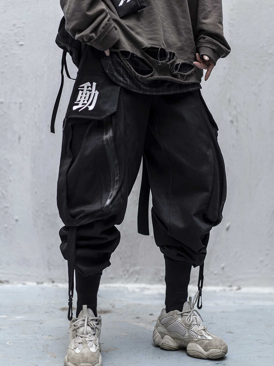 Japanese Streetwear Techwear Cargo Pants For Men Baggy Wide Leg Black Jogger 211006